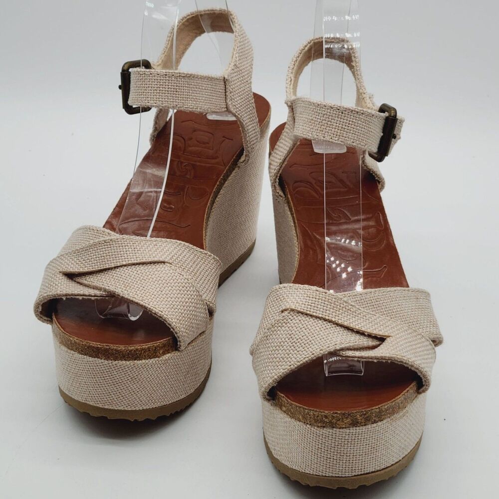 Mad Love Platform Wedge Sandal Women's 8.5 Boho Strappy Woven Fabric Cottagecore
